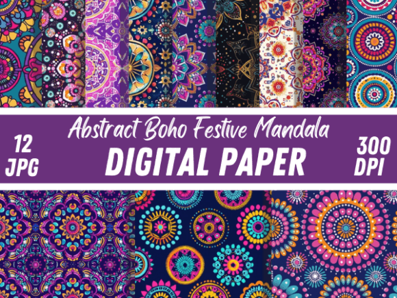 Abstract Boho Festive Mandala Patterns: A Versatile Digital Asset for Creative Projects