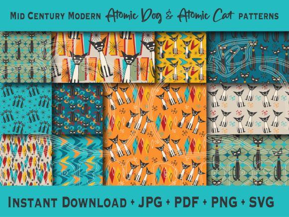 Atomic Dog Cat Patterns, Digital Papers
