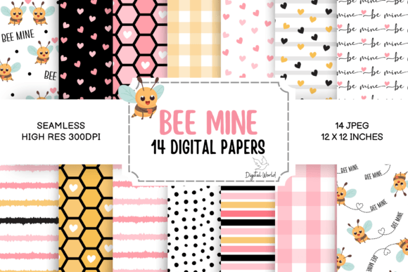 Bee Mine Love Seamless Patterns Bundle