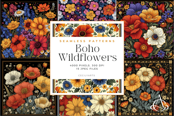 Boho Wildflowers Seamless Patterns: A Creative Resource for Crafting Enthusiasts