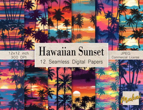Bright Hawaiian Sunset Seamless Patterns