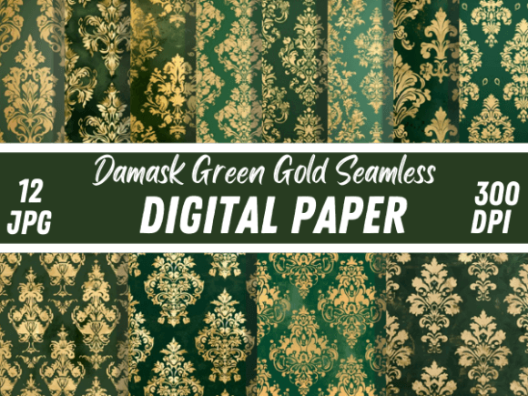 Damask Green Gold Texture Paper Patterns
