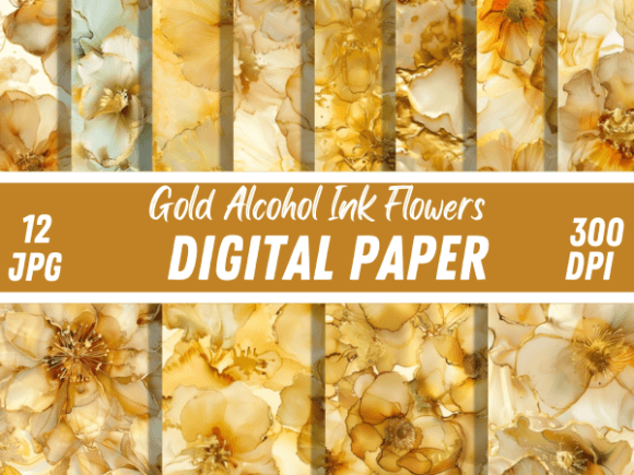 Luxury Gold Alcohol Ink Flowers Patterns: A Versatile Digital Asset for Creative Projects