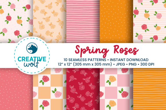 Spring Roses Seamless Patterns for Creative Projects