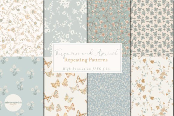 Turquoise and Apricot Floral Patterns: A Versatile Design Element for Creative Projects