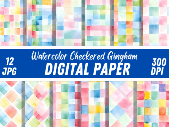 Watercolor Colorful Checkered Patterns: A Versatile Digital Design for Creative Projects