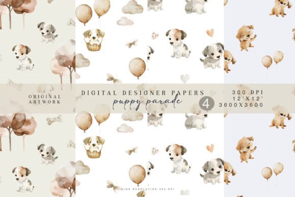 Watercolor Puppy Seamless Patterns