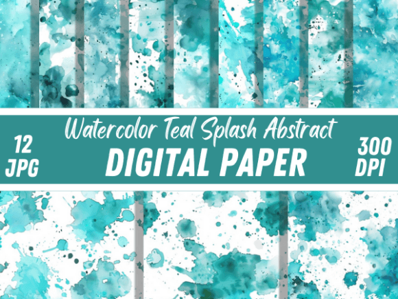 Watercolor Teal Splash Abstract Patterns: A Versatile Design Resource for Creative Projects